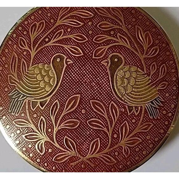 Vintage Enameled Cloisonne Brass Belt Buckle 3.5" Doves of Peace Laurel Leaves - Picture 2 of 7